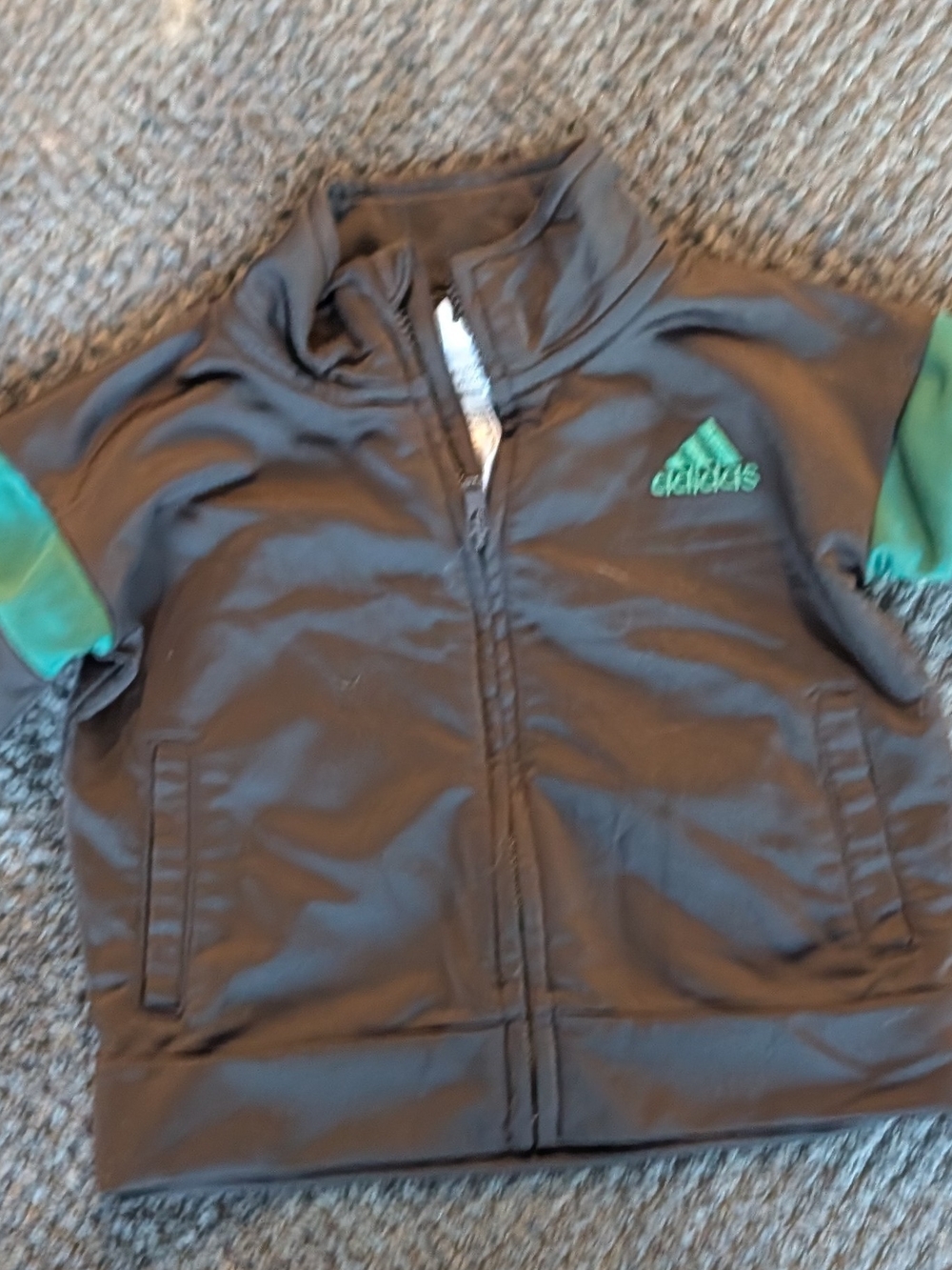 Adidas Baby Boy Black Green 3-Stripe Full Zip Tricot Track Jacket 6M